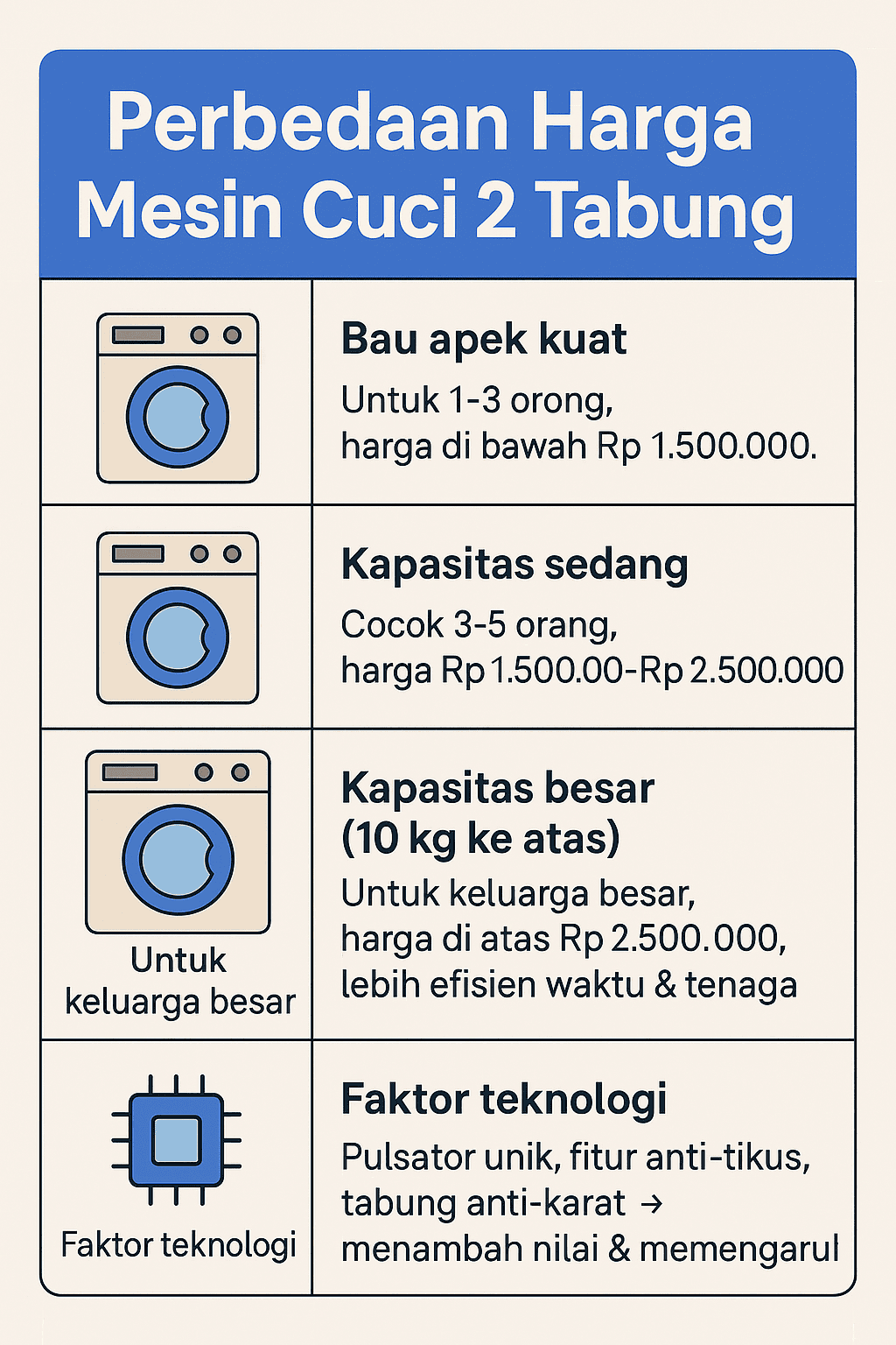 Perbedaan Harga Mesin Cuci 2 Tabung