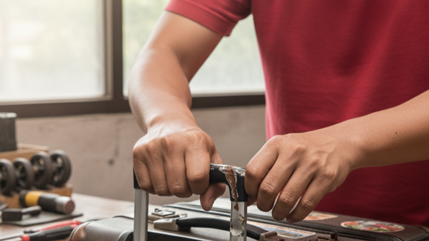 Melepas Handle Koper Rusak yang Lama