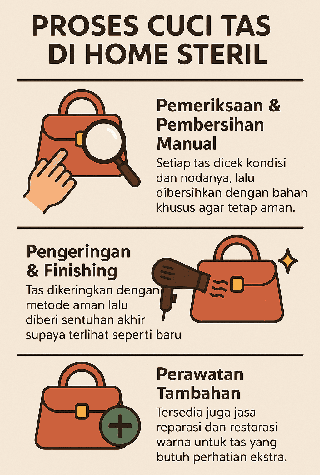 Infografik: Proses Cuci Tas di Home Steril
