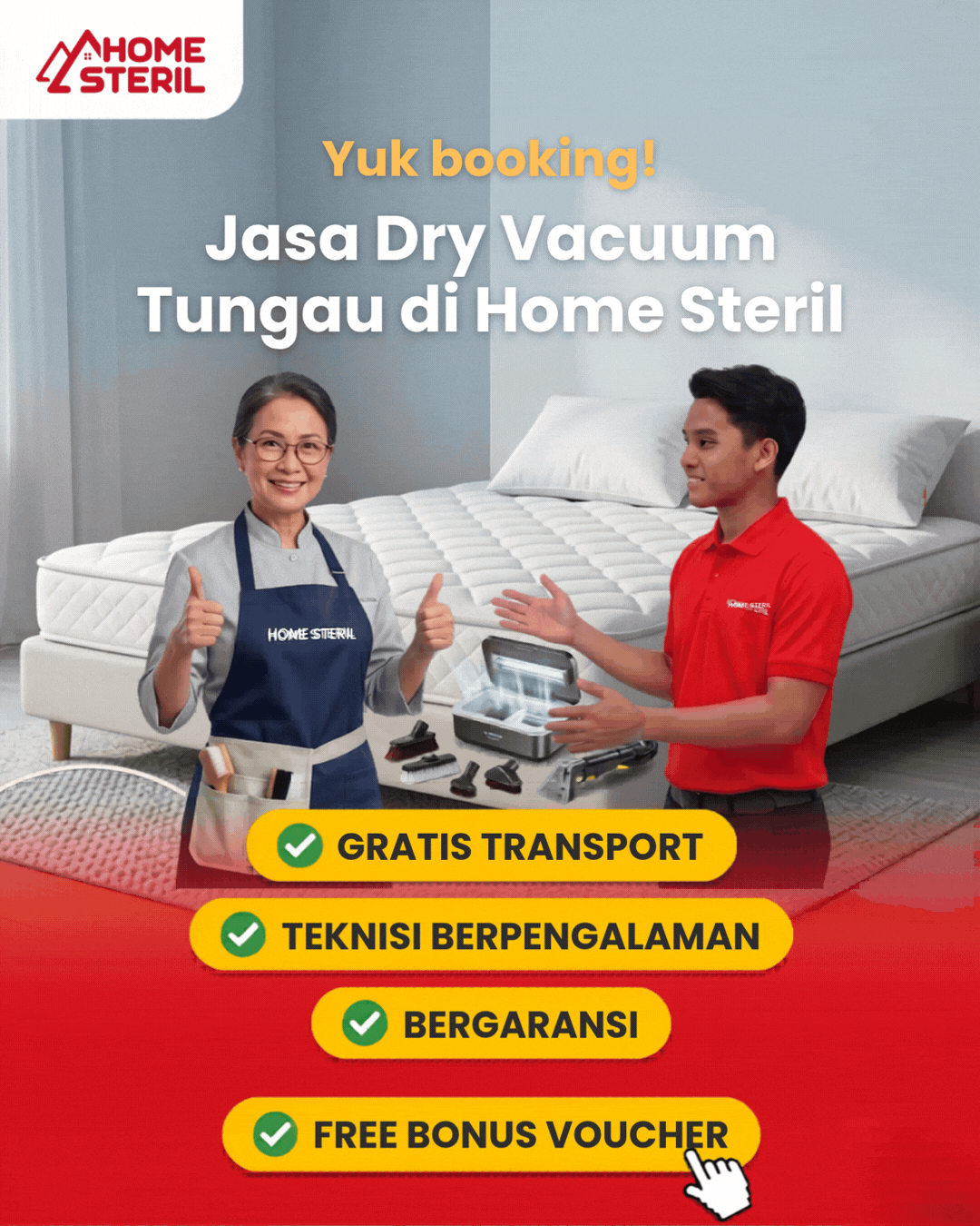 Jasa Dry Vacuum Tungau di Home Steril