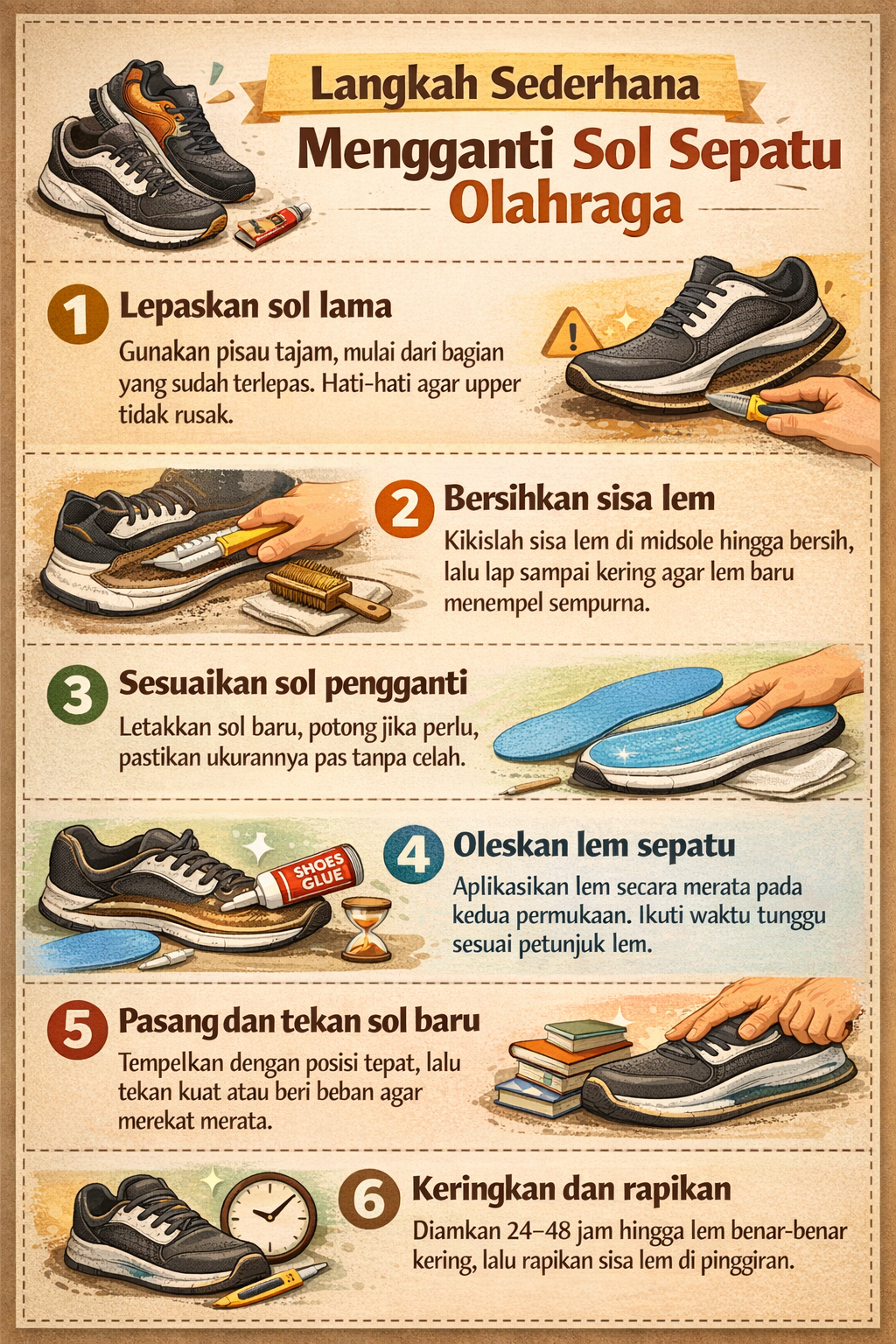 Langkah Sederhana Mengganti Sol Sepatu Olahraga