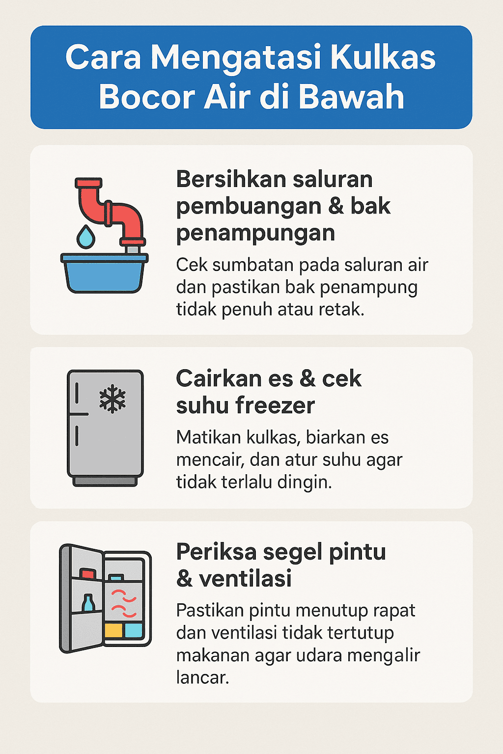 Infografik: Cara Mengatasi Kulkas yang Bocor Air di Bawah