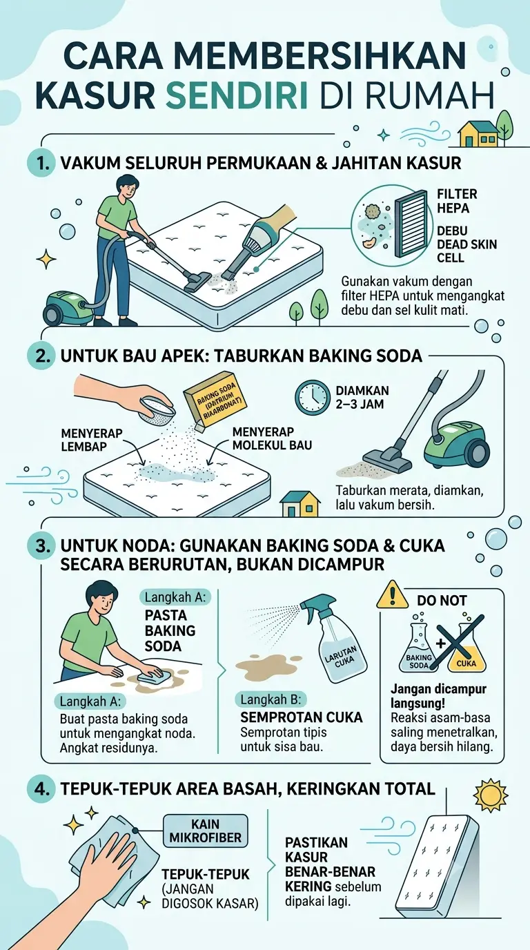 Infografik : cara membersihkan kasur sendiri di rumah