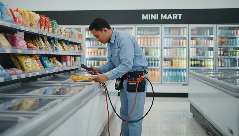 Proses Profesional Isi Freon Showcase & Deteksi Kebocoran Tuntas