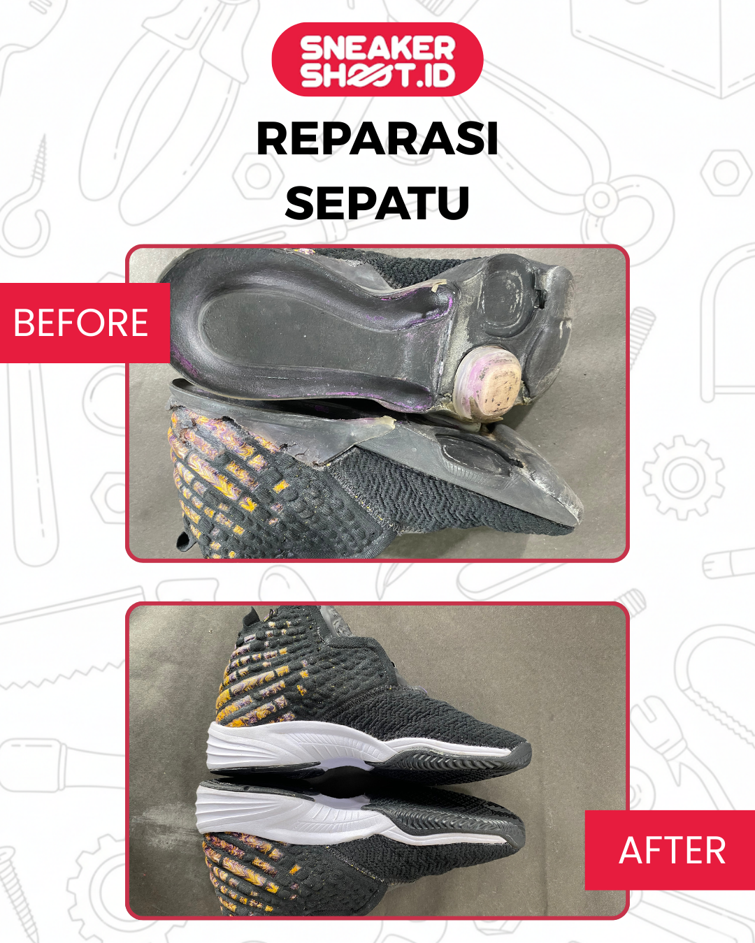 Before dan After Reparasi Sepatu di sneakershoot.id