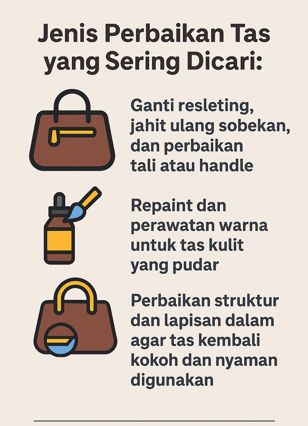 Infografik: Jenis Perbaikan Tas yang Sering Dicari