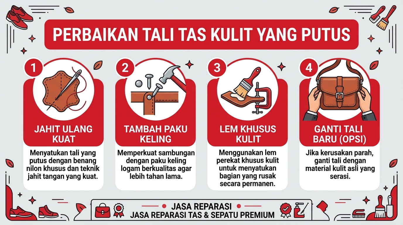 Infografik Perbaikan Tali Tas Kulit yang Putus