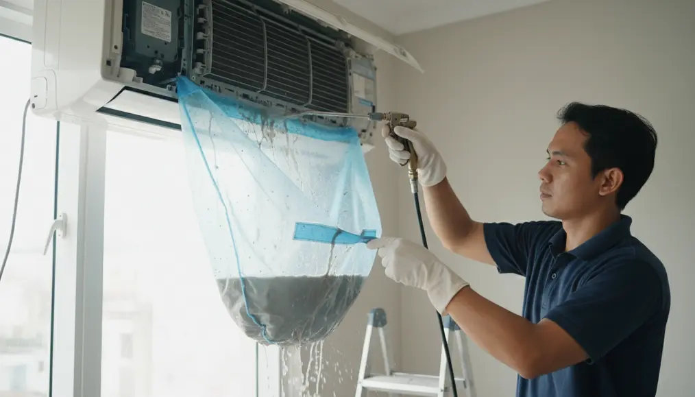 Proses Cuci AC Split Profesional dari Home Steril