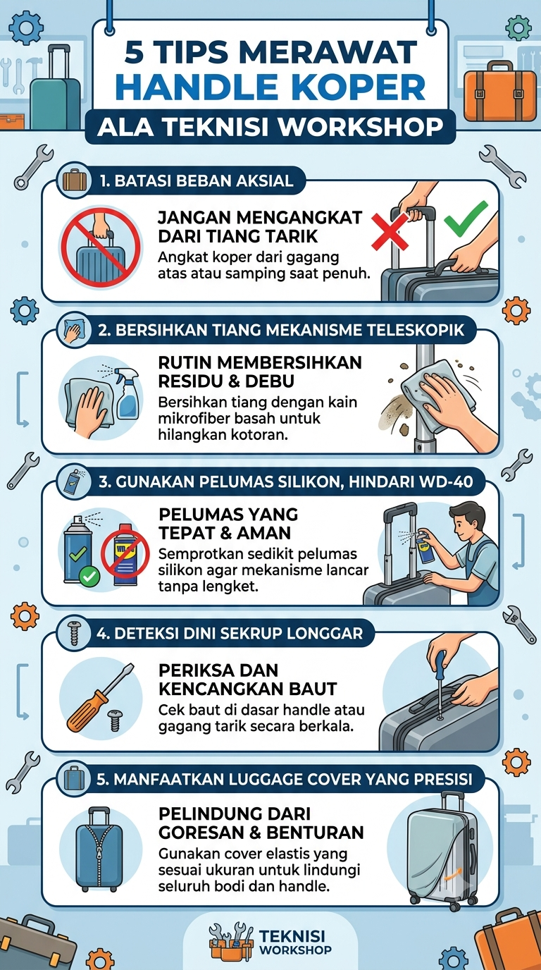 Infografik : 5 Tips Merawat Handle Koper ala Teknisi Workshop