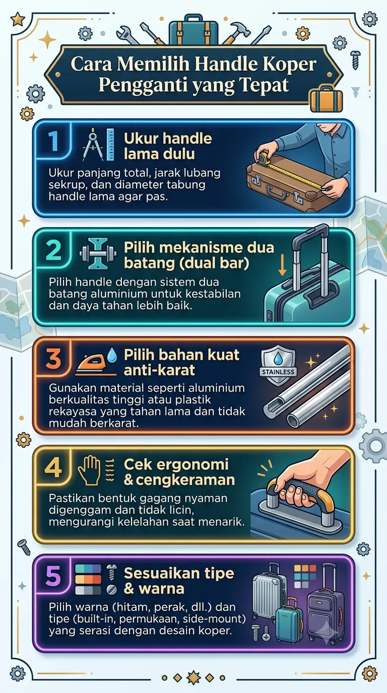 Infografik : Cara Memilih Handle Koper Pengganti yang Tepat