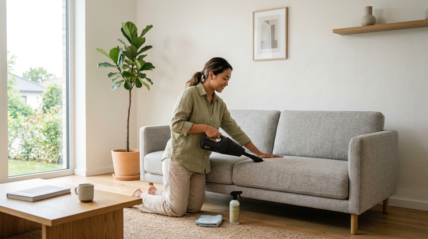 1. Bersihkan Sofa Secara Menyeluruh dengan Pembersih yang Tepat
