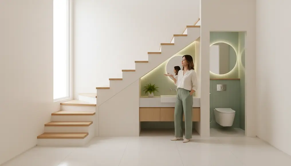 Cara Mengatasi Permasalahan Kamar Mandi yang Berada di Bawah Tangga
