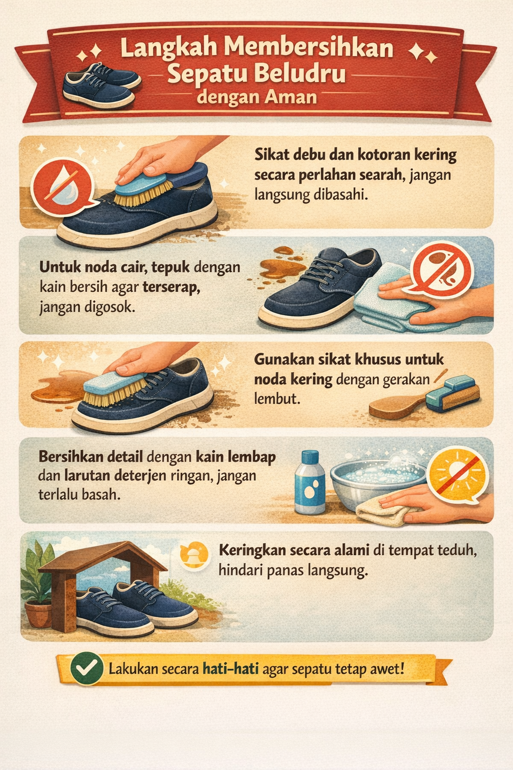 Langkah Membersihkan Sepatu Beludru dengan Aman