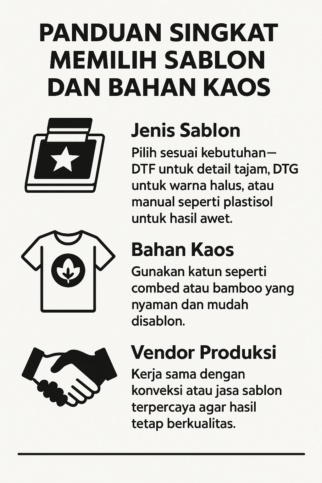 Infografik: Panduan singkat Memilih Sablon Dan Bahan Kaos