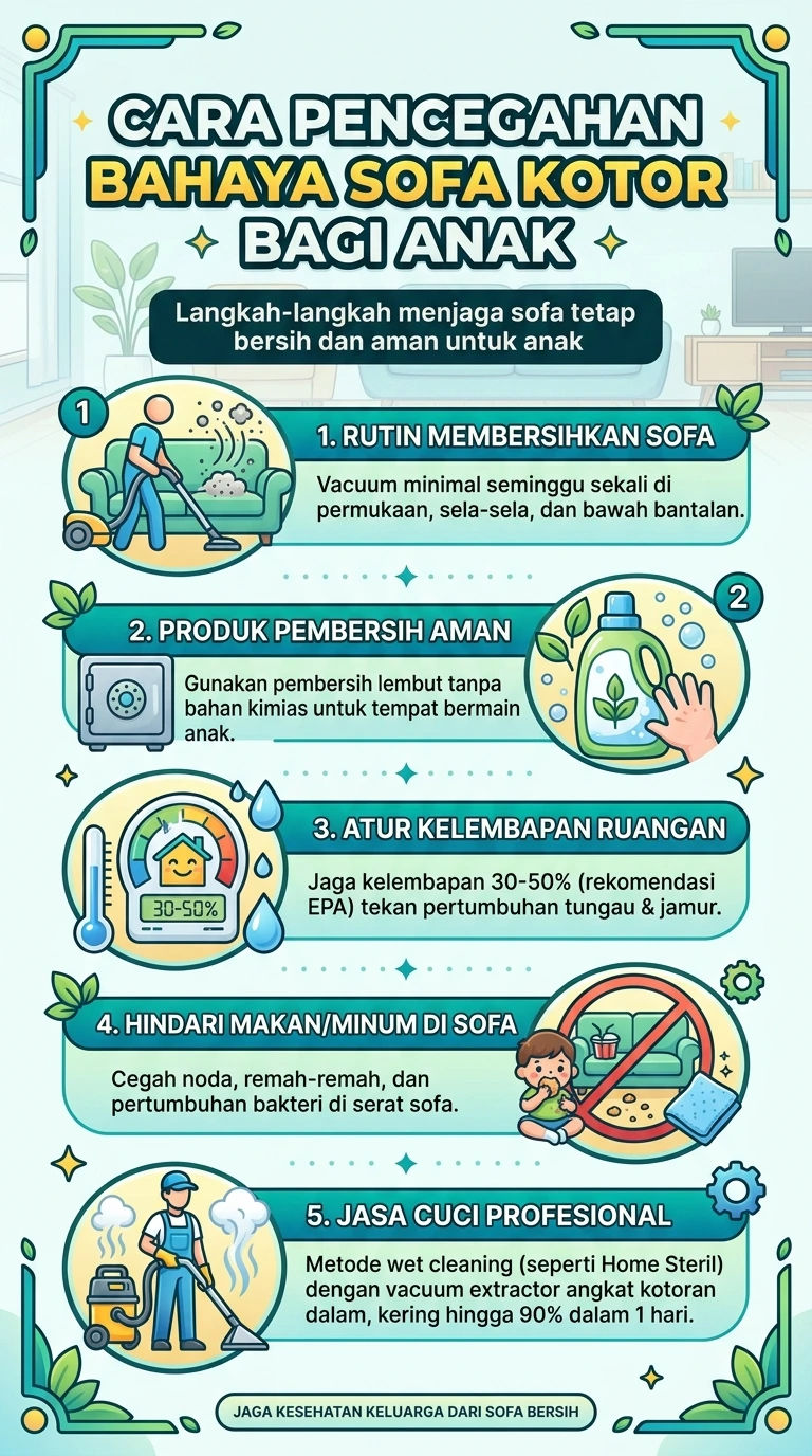 Infografik : Cara Pencegahan Bahaya Sofa Kotor Bagi Anak