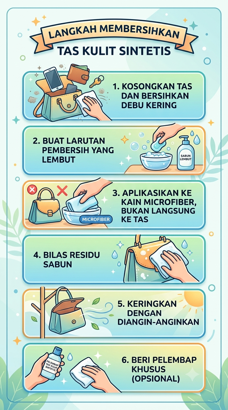 Infografik :Langkah Membersihkan Tas Kulit Sintetis