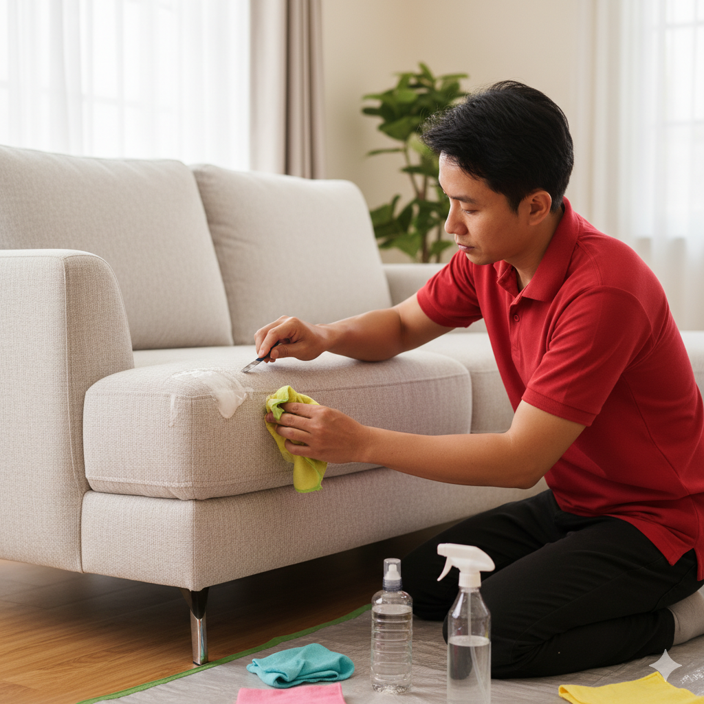 Langkah-Langkah Membersihkan Sofa dari Noda Lem