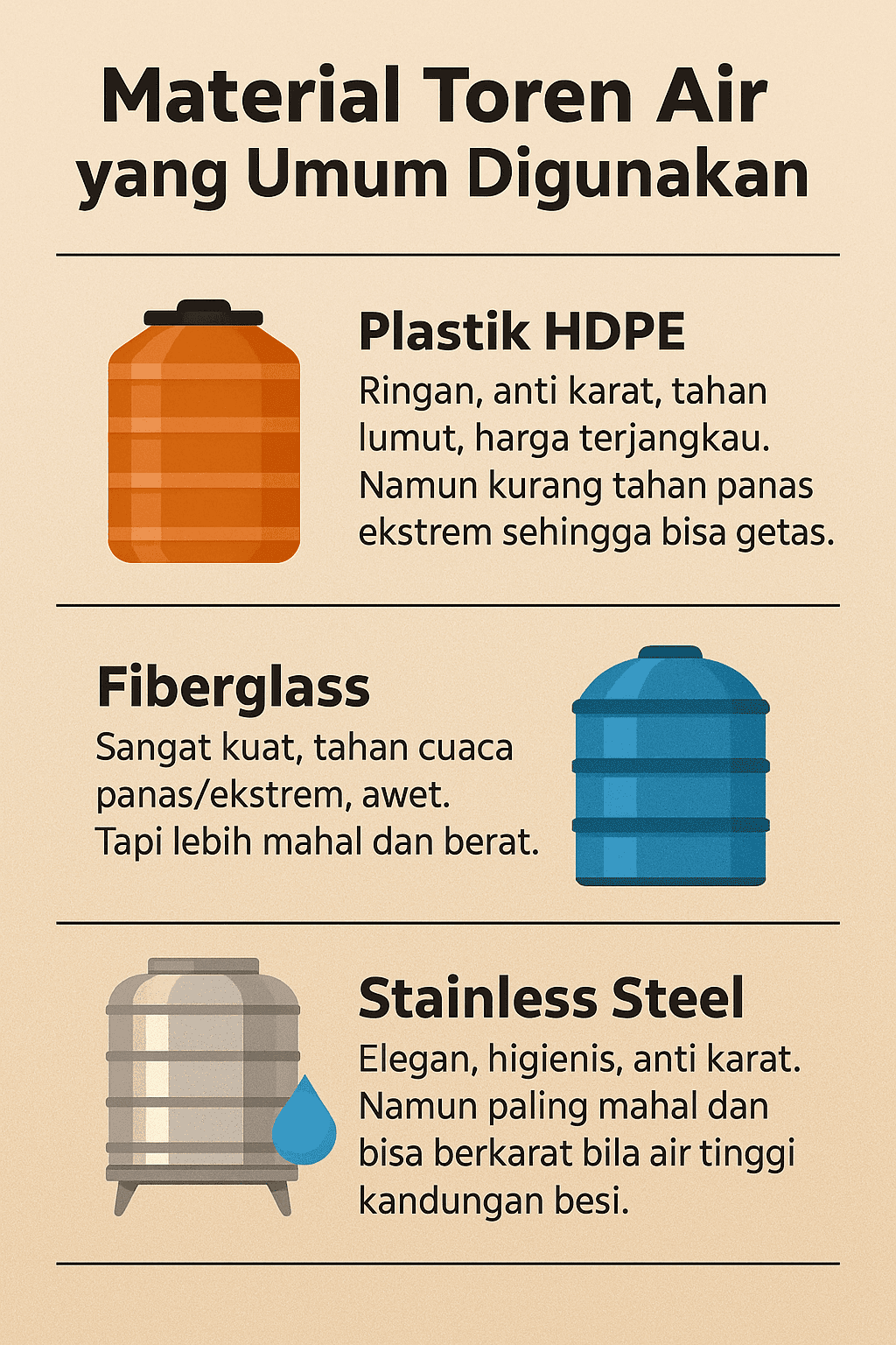 Mengenal Berbagai Material Toren Air yang Umum Digunakan