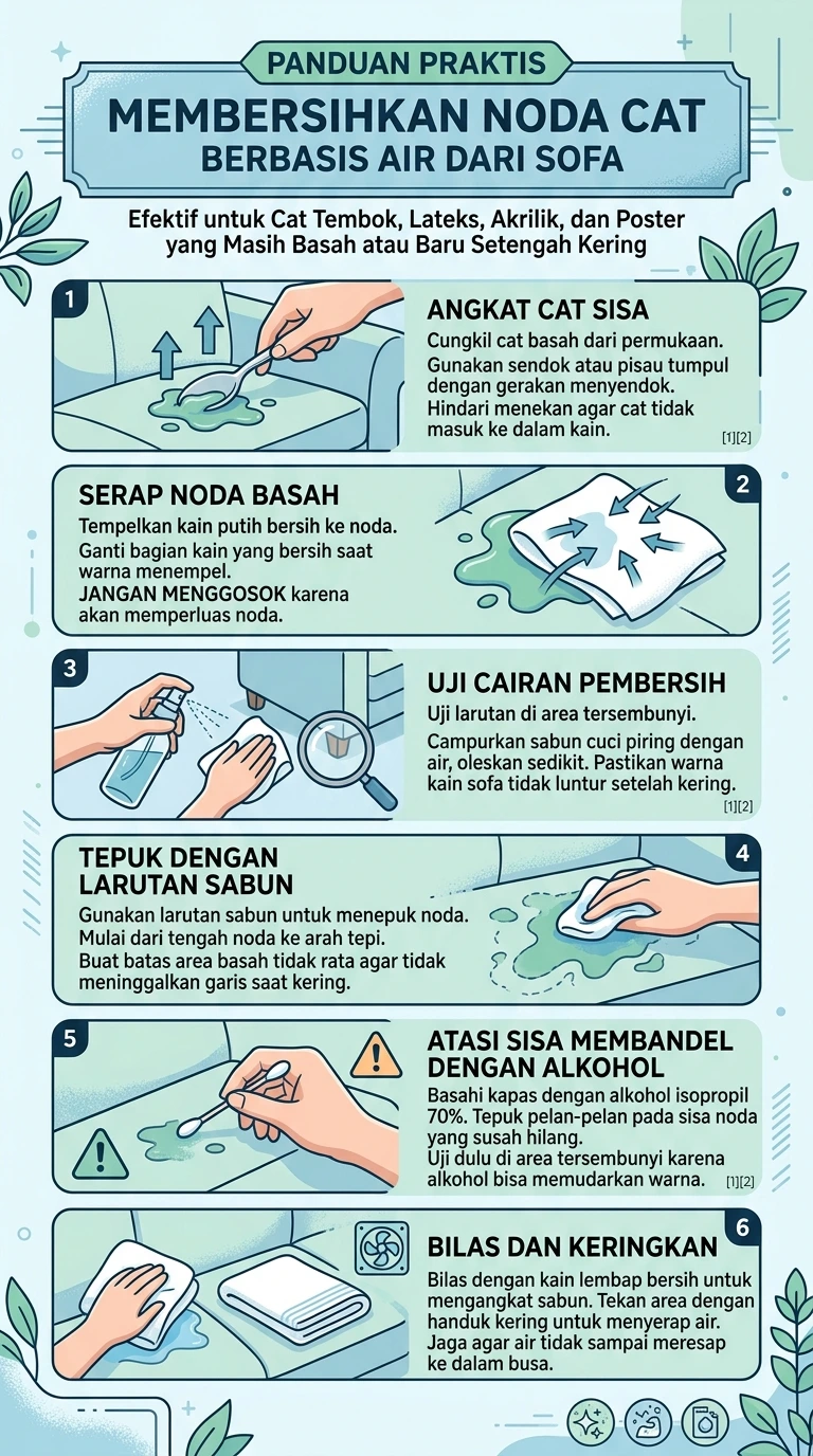 Infografik : Panduan Praktis : Membersihkan Noda Cat Berbasir Air dari Sofa