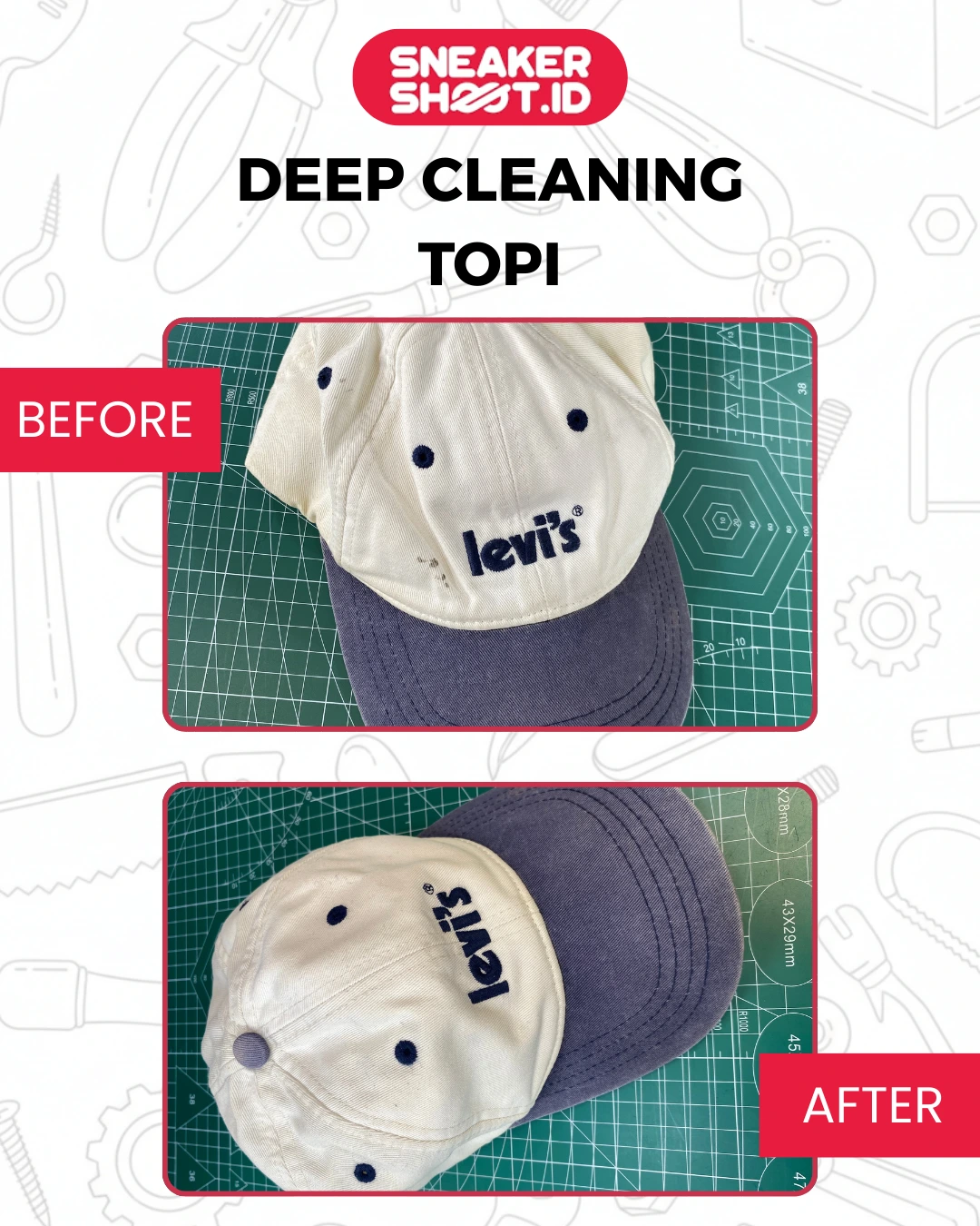 Before dan After Deep Cleaning Topi di sneakershoot.id