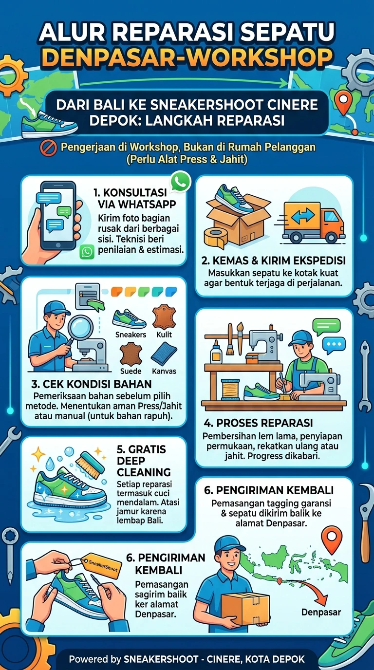 Infografik :Alur Reparasi Sepatu Denpasar - Workshop