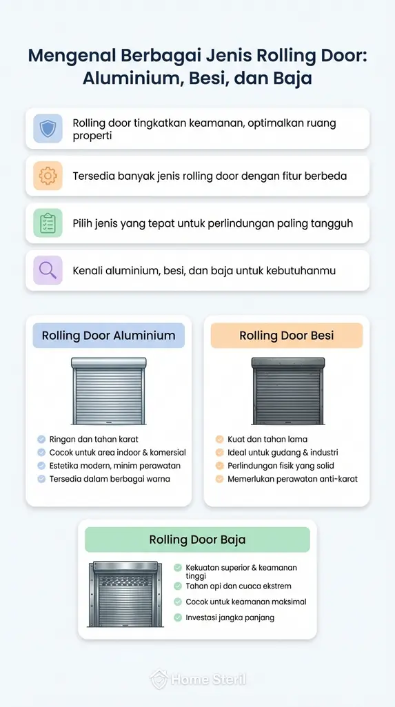 Mengenal Berbagai Jenis Rolling Door: Aluminium, Besi, dan Baja
