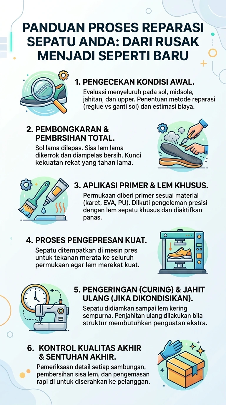 Infografik : Panduan Proses Reparasi Sepatu Anda : Dari Rusak Menjadi Seperti Baru