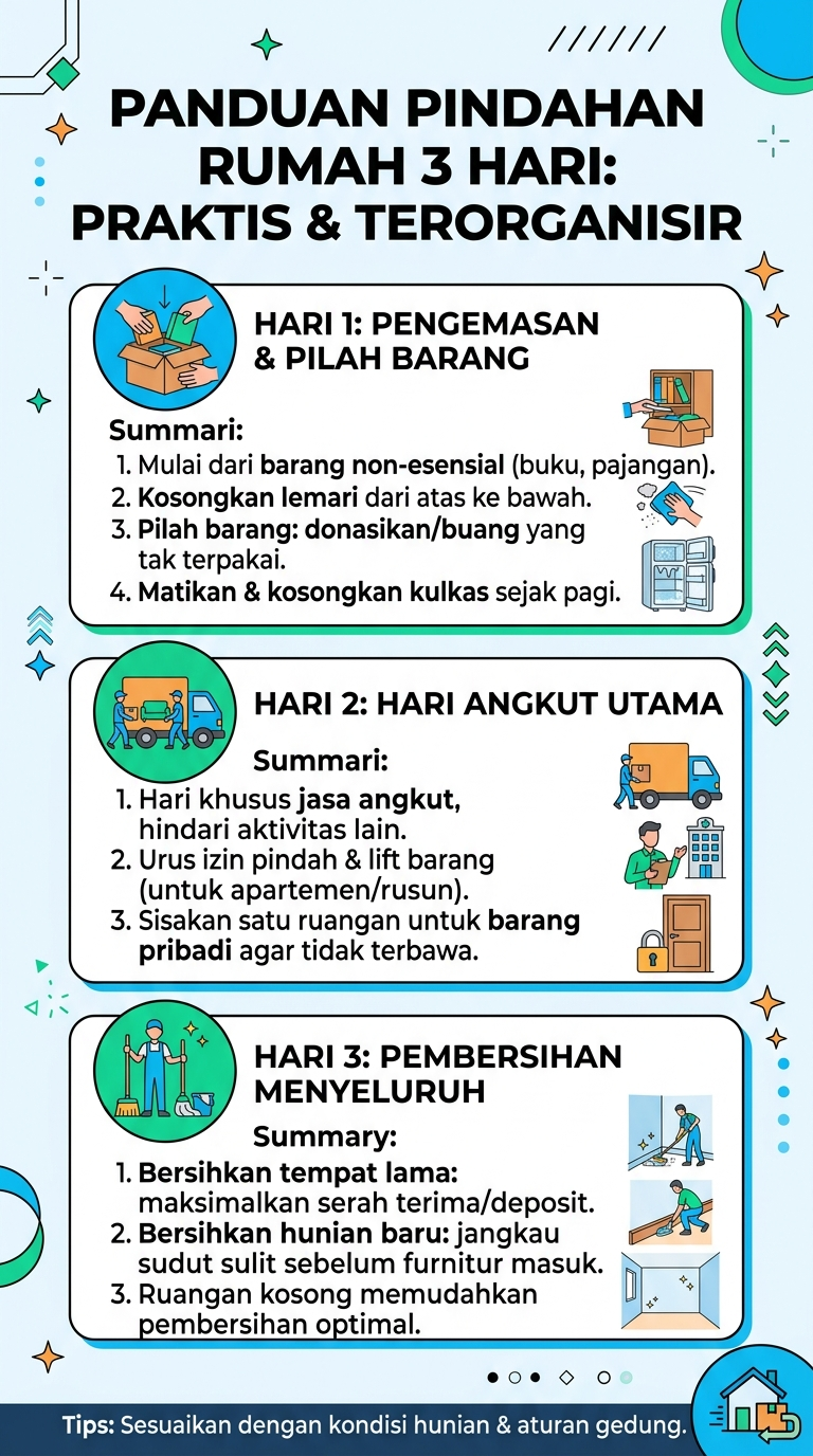 Infografik : Panduan Pindahan Rumah 3 Hari : Praktis & Terorganisir