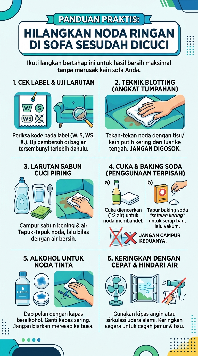 Infografik : Panduan Praktis : Hilangkan Noda Ringan di Sofa Sesudah di Cuci