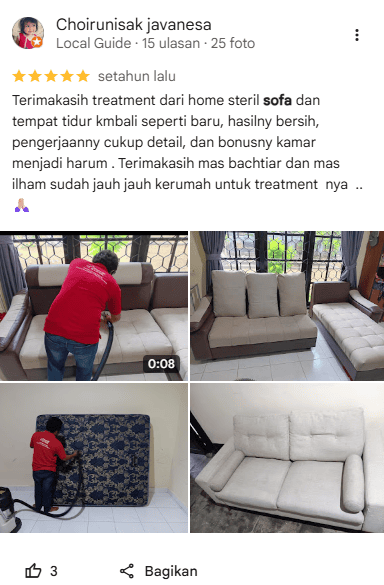 Testimoni Pelanggan Cuci Sofa di Home Steril