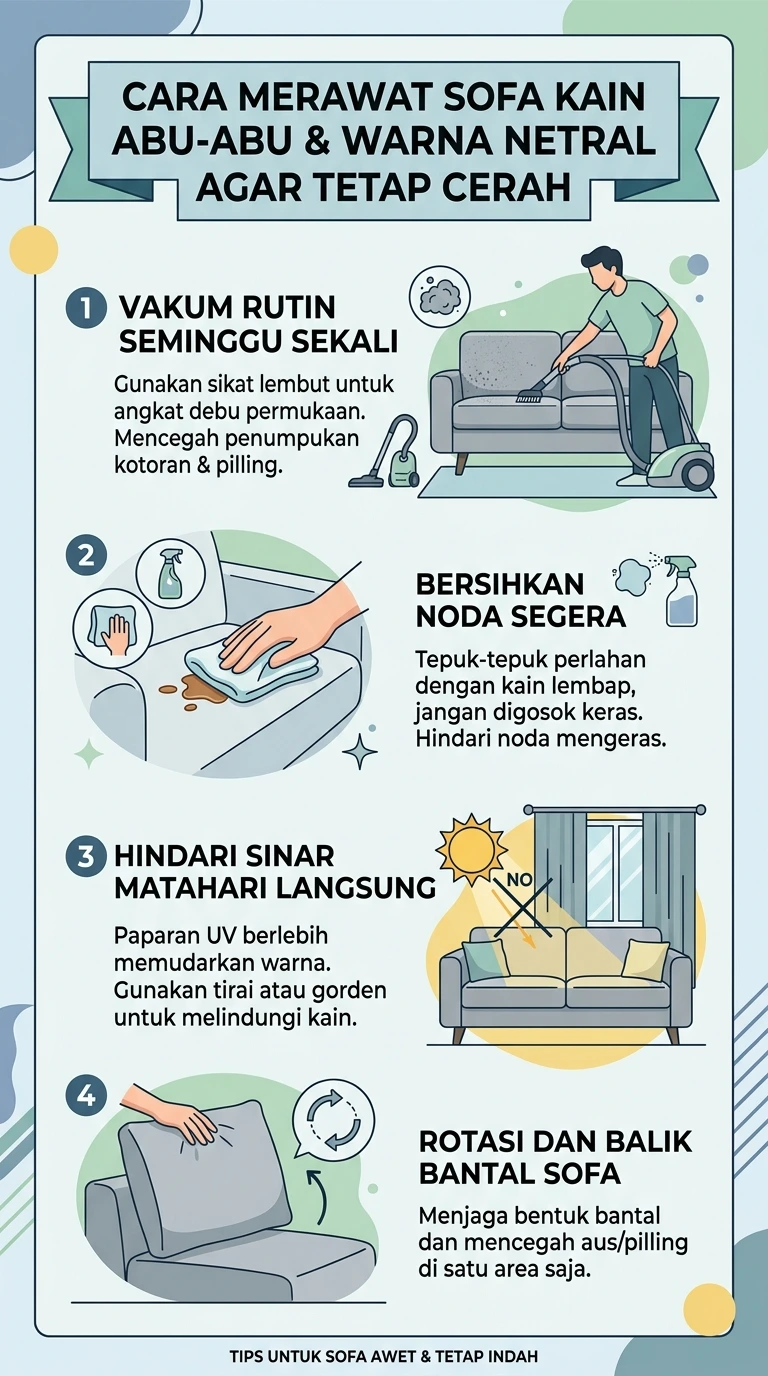 Infografik : Cara Merawat Sofa Kain Abu-Abu & Netral Agar Tetap Cerah