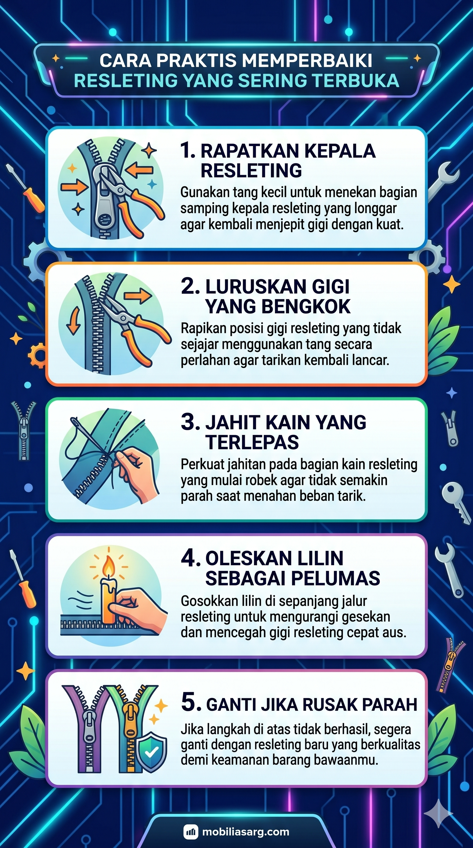 cara praktis memperbaiki resleting yang sering terbuka