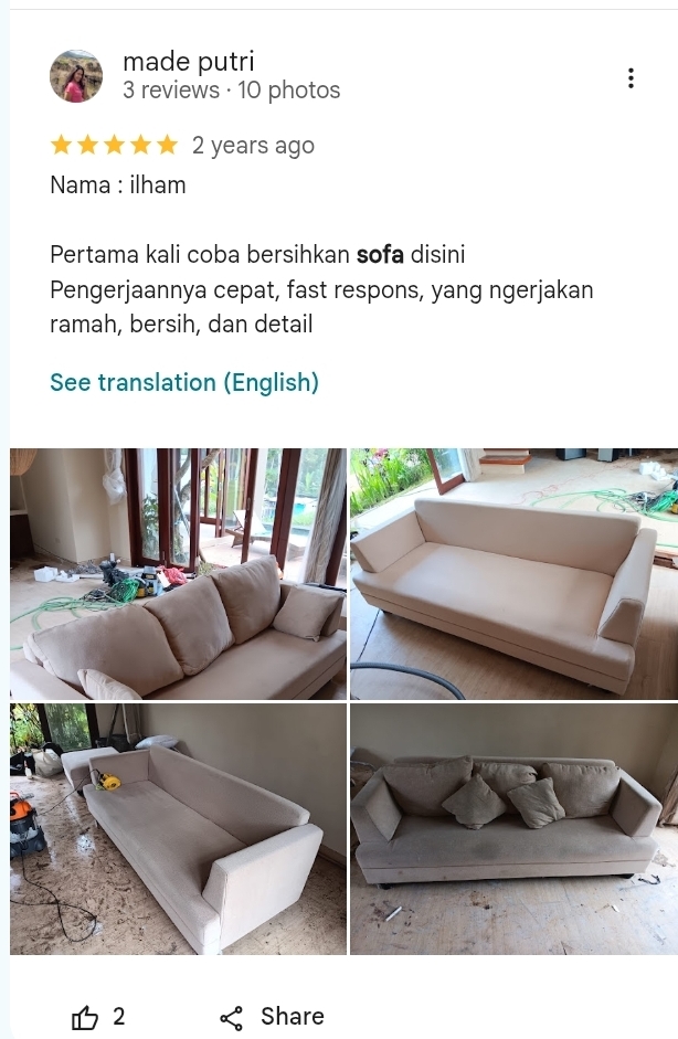 Kata Pelanggan tentang Hasil Cuci Sofa Home Steril