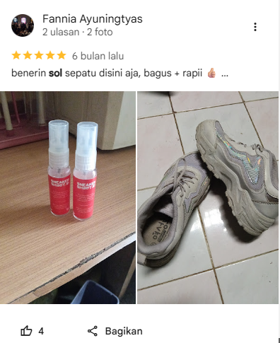 Ulasan Pelanggan Repair Sepatu di Sneakershoot.id