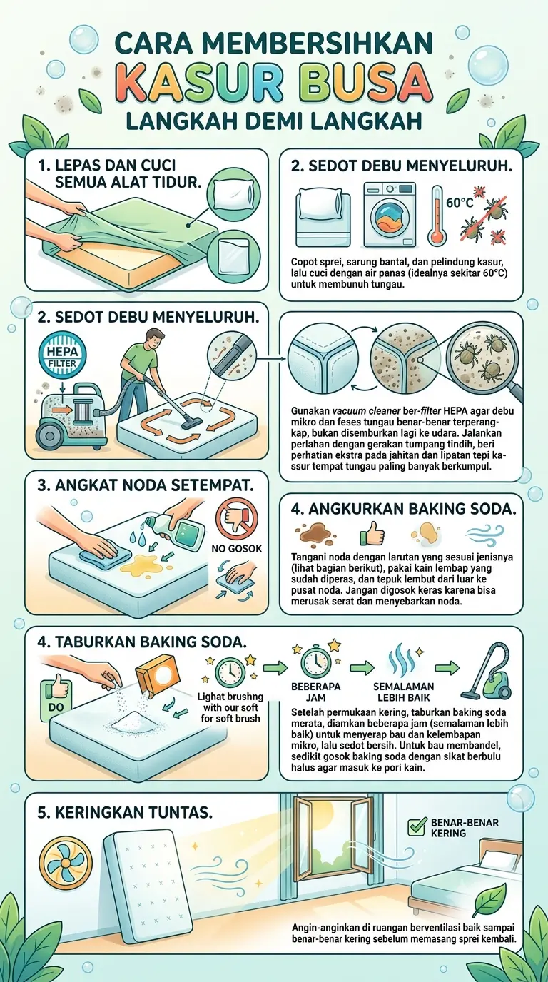 Infografik : Cara membersihkan kasur busa langkah demi langkah