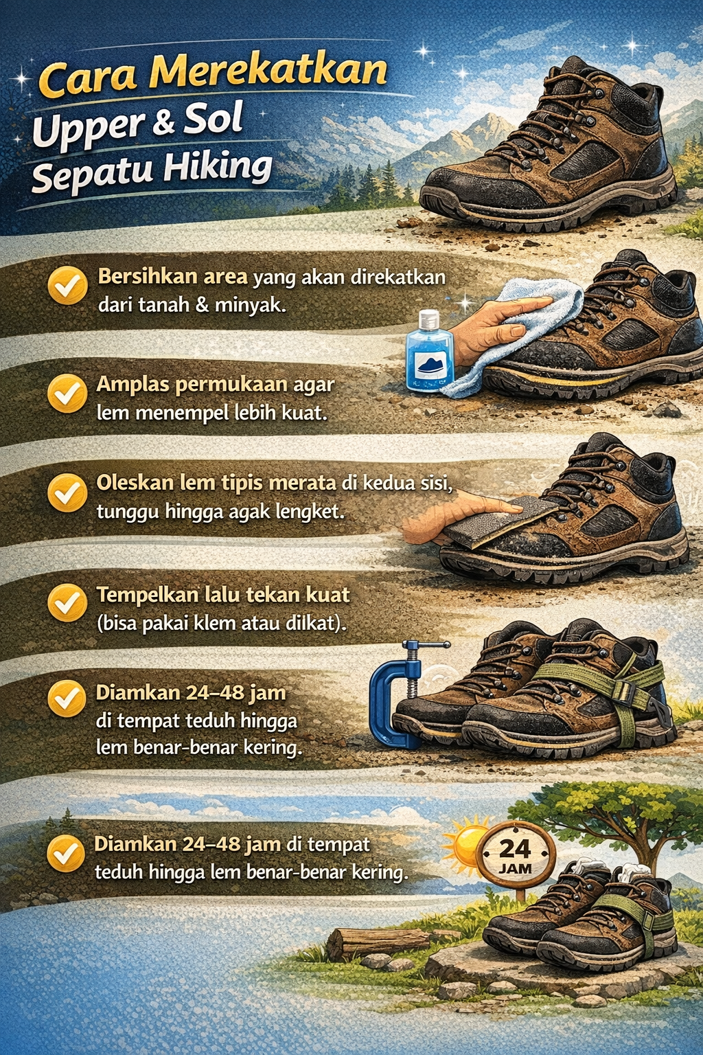 Cara Merekatkan Upper & Sol Sepatu Hiking
