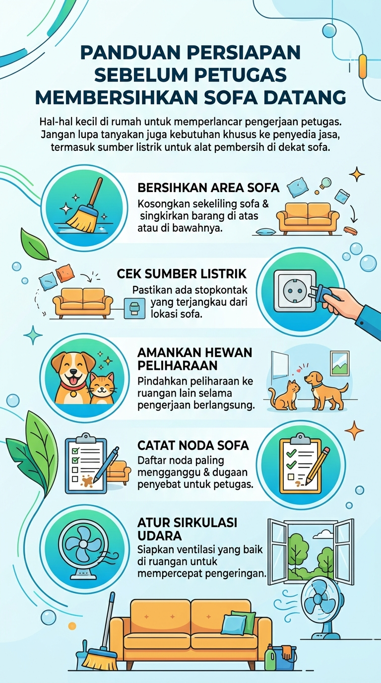 Infografik : Panduan Persiapan Sebelum Tugas Membersihkan Sofa Datang
