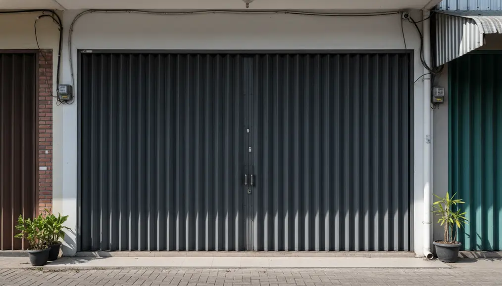 Teknisi Home Steril melakukan instalasi slat rolling door aluminium pada ruko komersial - home-steril.com