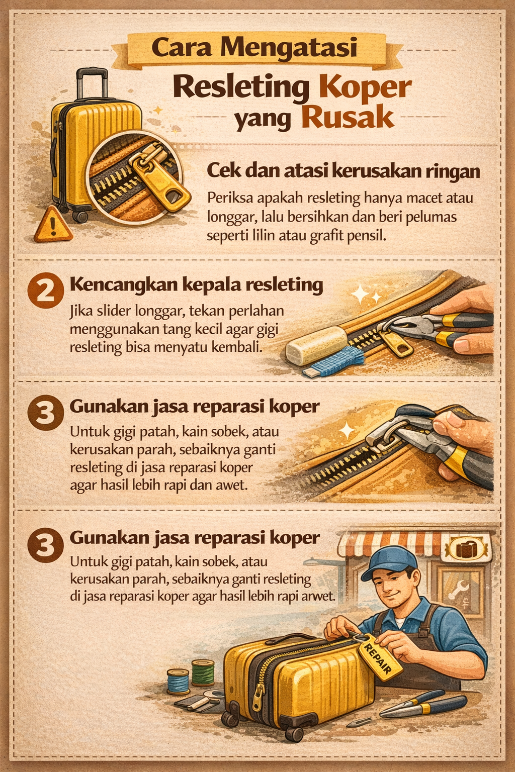 Cara Mengatasi Resleting Koper yang Rusak