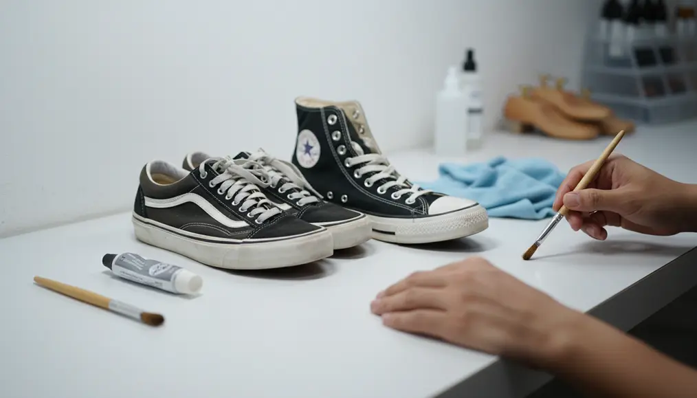 Jasa Lem Sepatu Vans & Converse: Perbaiki Foxing Lepas, Vulkanisir & Canvas Robek