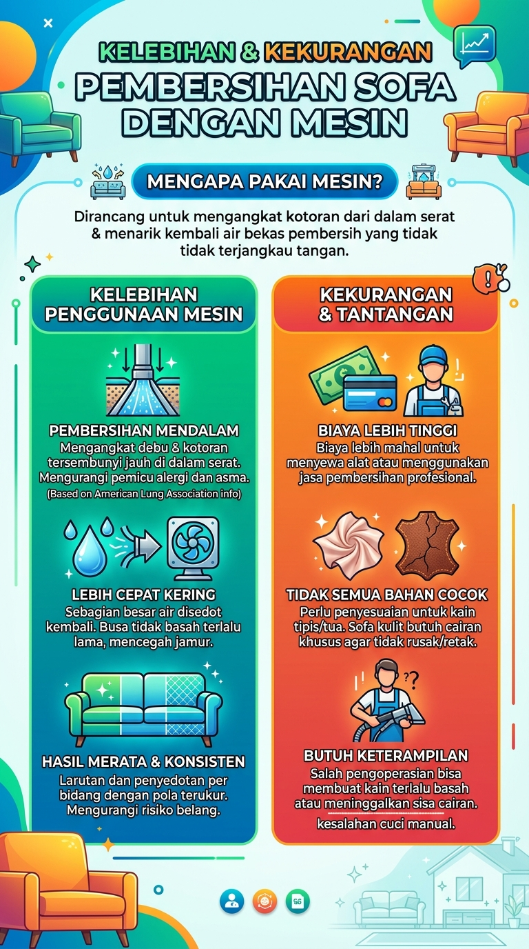 Infografik : Kelebeihan & Kekurangan Pembersihan Sofa Dengan Mesin