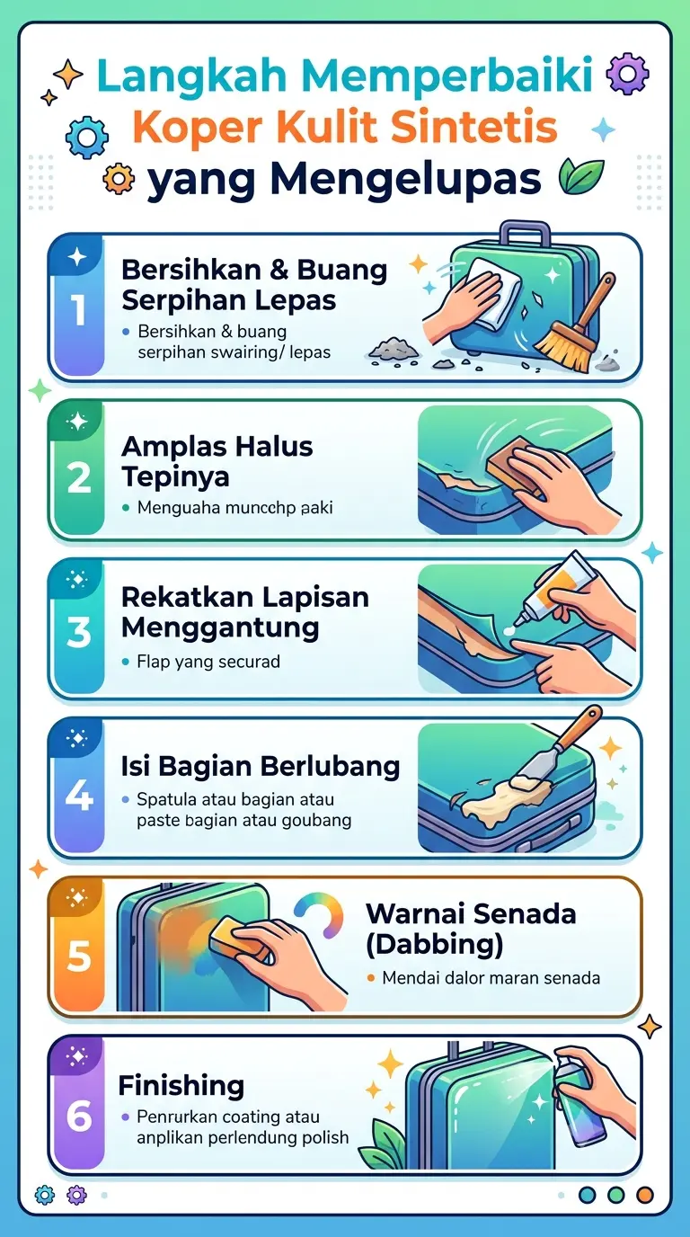 Infografik :Langkah Memperbaiki Koper Kulit Sintetis yang Mengelupas