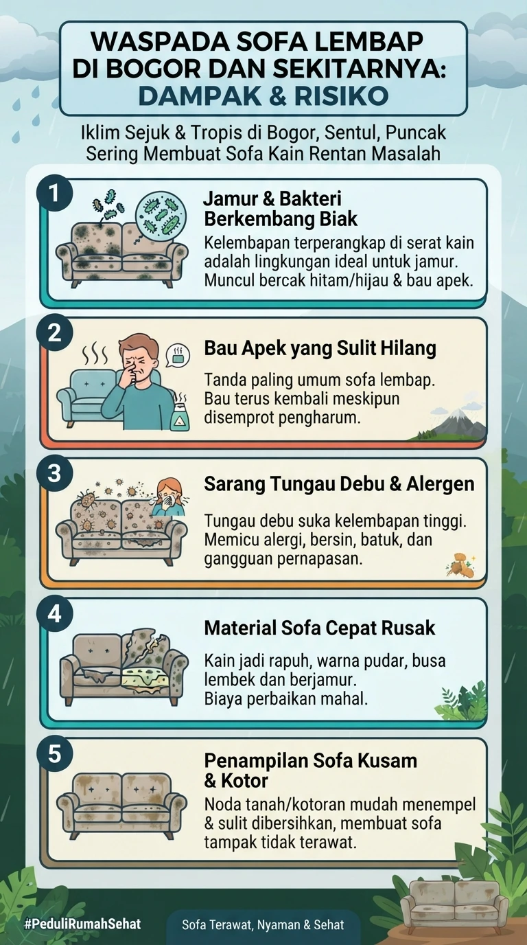 Infografik : Waspada Sofa Lembap Di Bogor Dan Sekitarnya : Dampak & Risiko