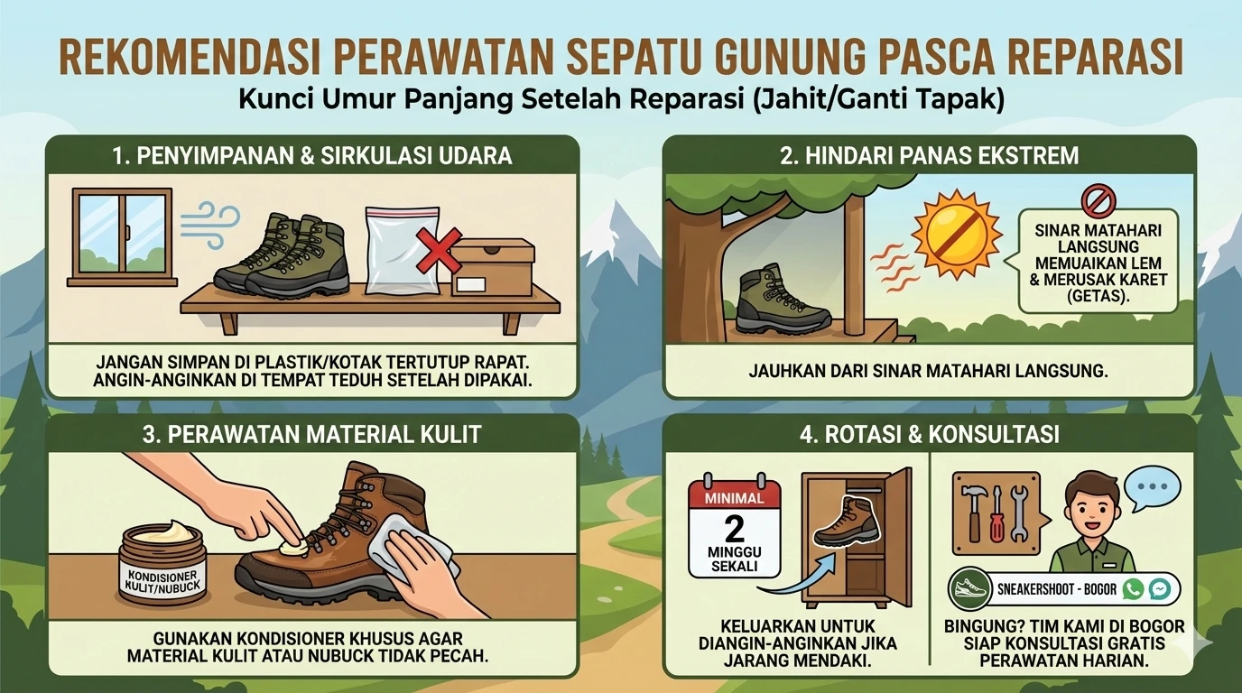 Rekomendasi Perawatan Sepatu Gunung Pasca Reparasi