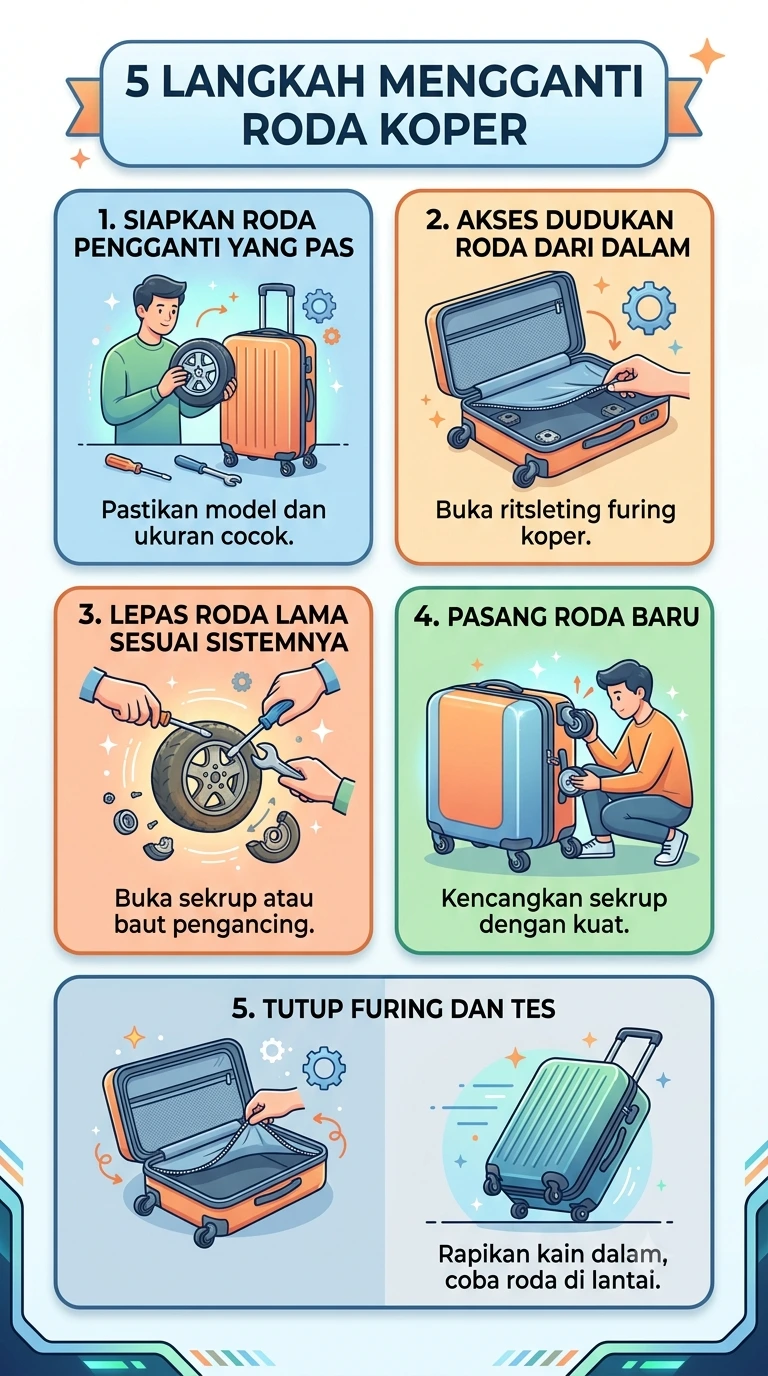 Infografik :5 Langkah Mengganti Roda Koper