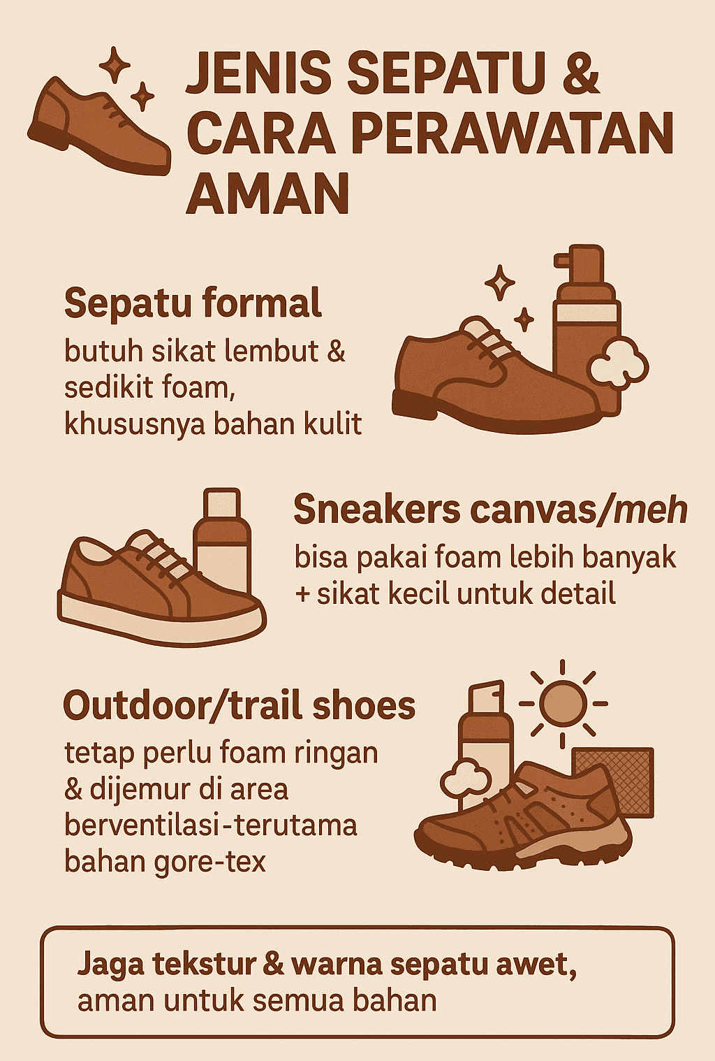 Infografik Jenis Sepatu dan Cara Perawatan Aman