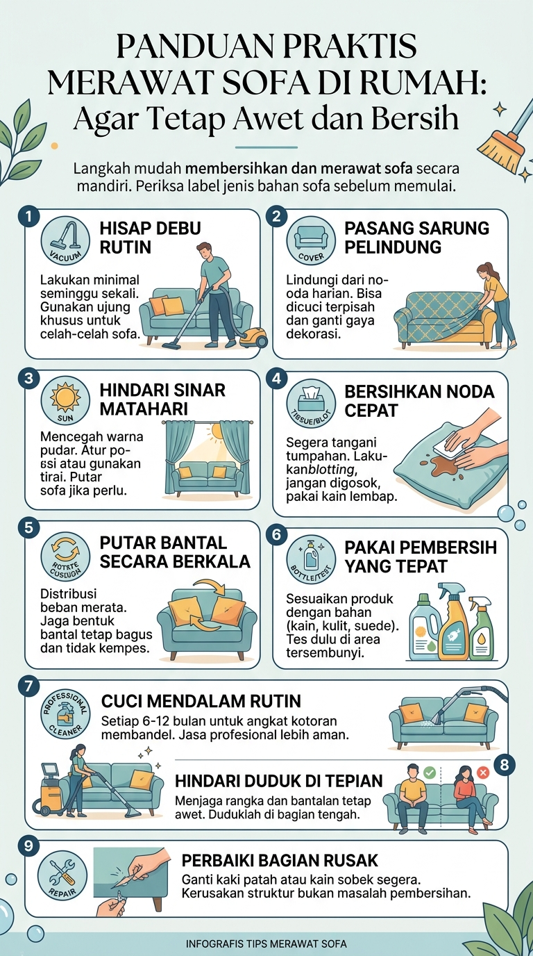 Infografik : Panduan Praktis Merawat Sofa di Rumah : Agar Tetap Awet dan Bersih