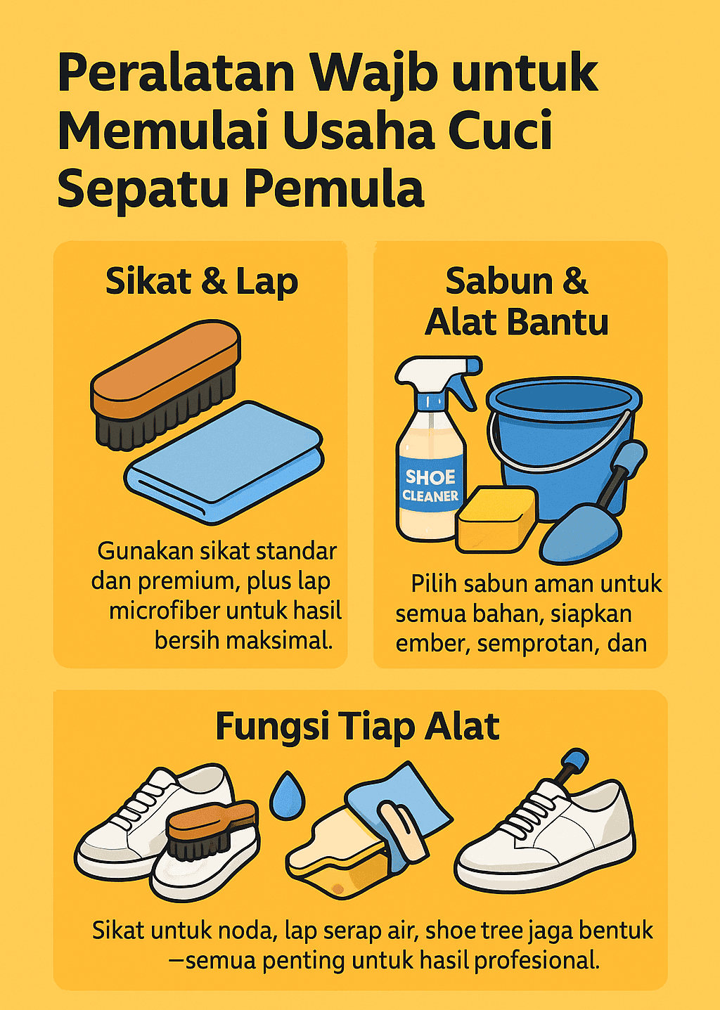 Infografik: Peralatan Wajib Untuk Memulai Usaha Cuci Sepatu Pemula