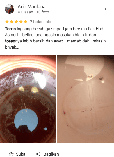 Ulasan Pelanggan Kuras Toren di Home Steril