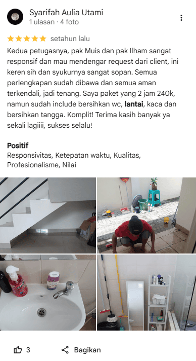 Review Pelanggan untuk Jasa Pembersihan Lantai dari Home Steril